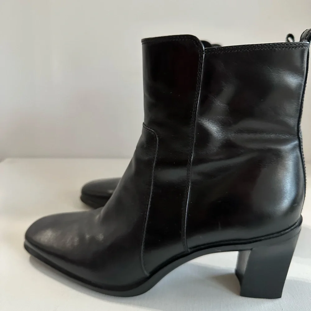 Antonio Melani Heels Black Leather Booties 3” Heel Y2K Chunky Square Toe - Picture 1 of 12